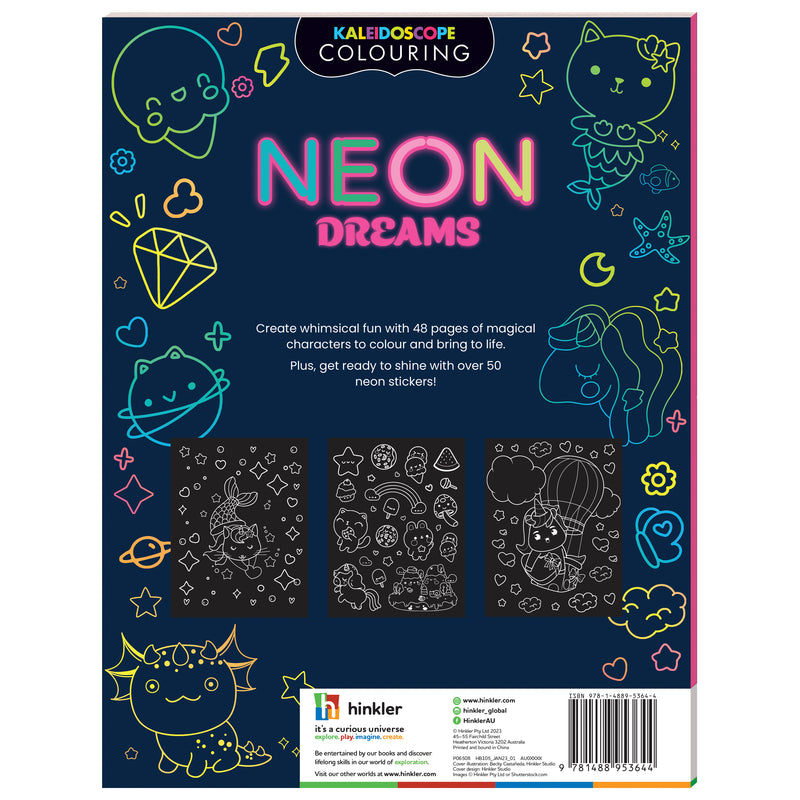 Kaleidoscope Colouring and Sticker Book: Neon Dreams