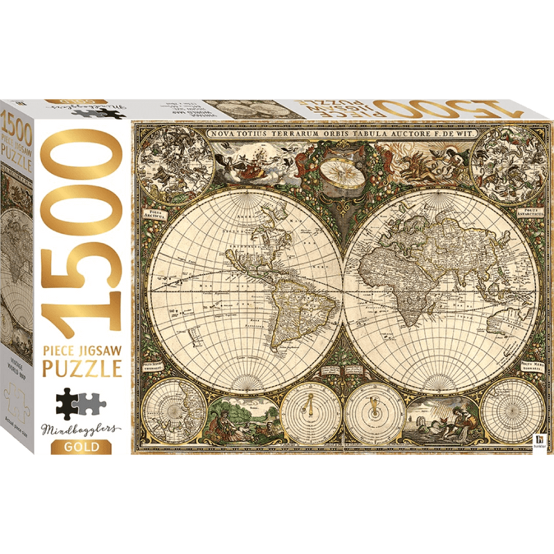 Mindbogglers Gold 1500-Piece Jigsaw: Vintage World Map