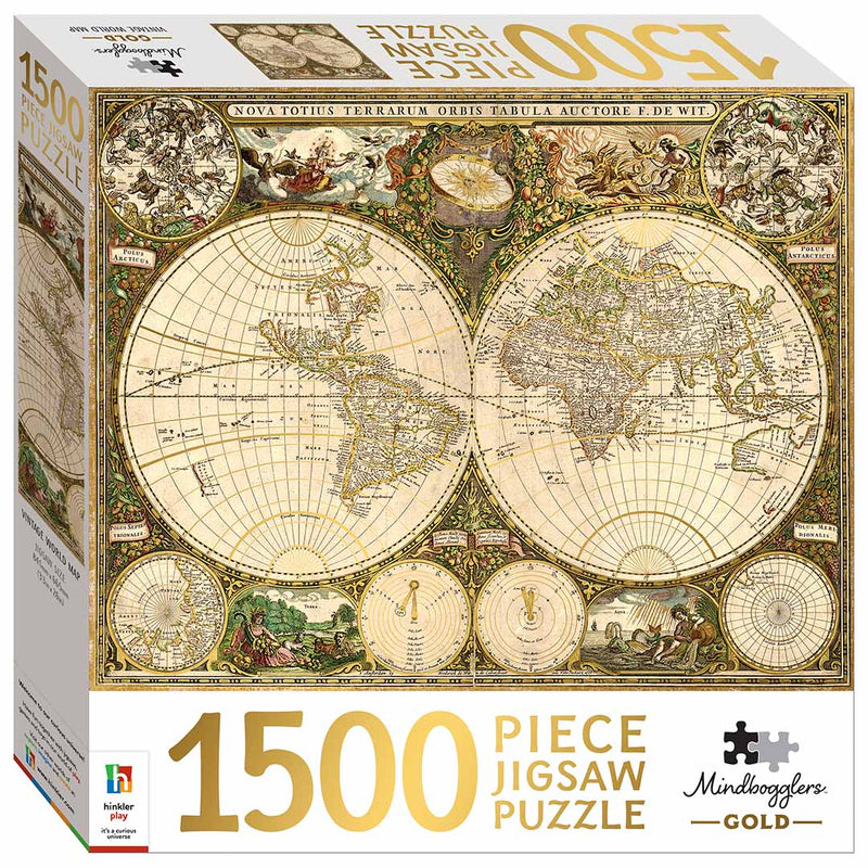 Mindbogglers Gold 1500-Piece Jigsaw: Vintage World Map