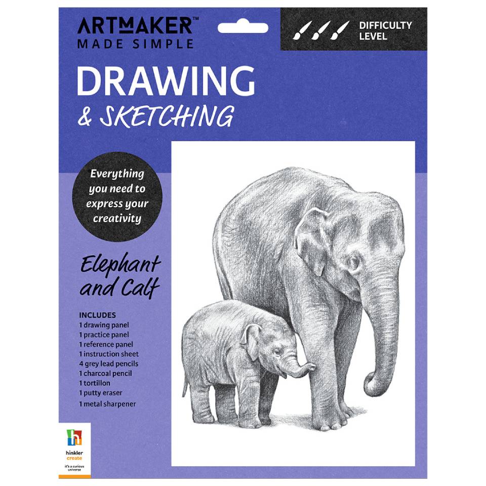 Art Maker Made Simple Drawing & Sketching Kit: Elephant and Calf ...