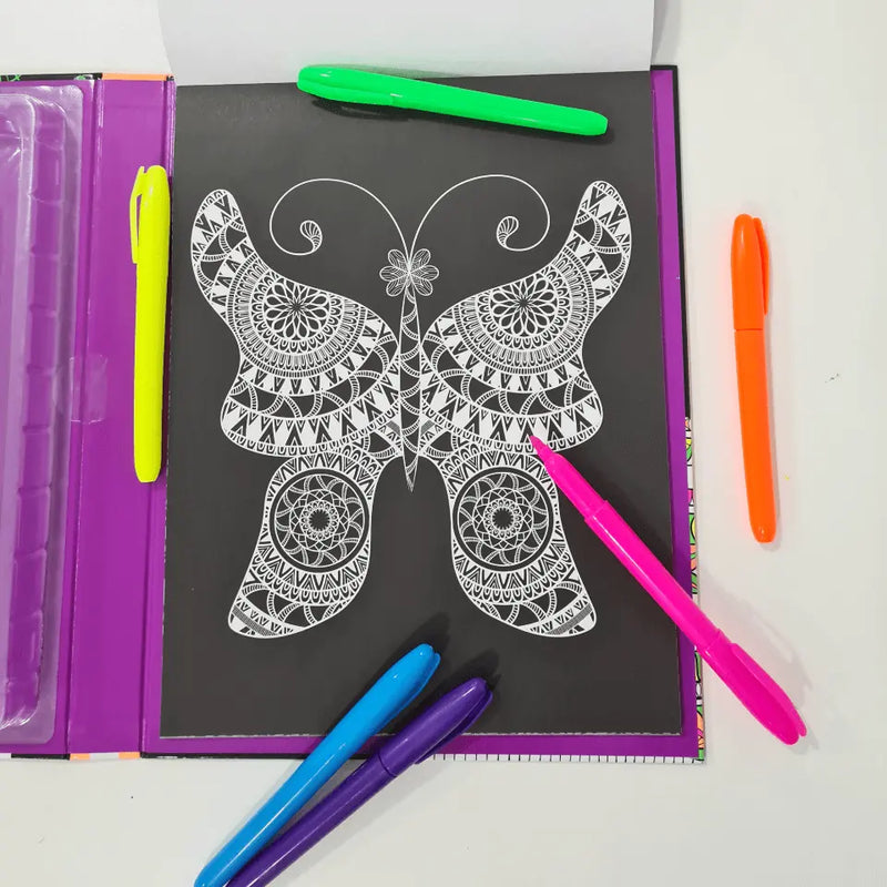 Kaleidoscope Neon Colouring Kit: Butterflies and More